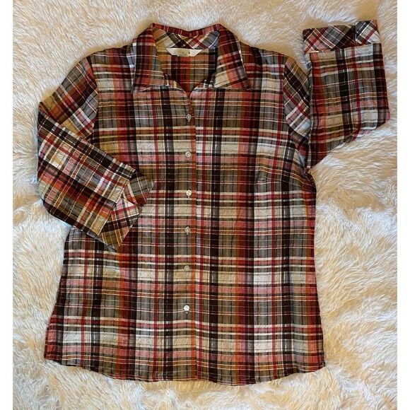 Alia SZ 12 Woman’s Stylish Soft Colorful Button Down Plaid Blouse/Top - Picture 2 of 11